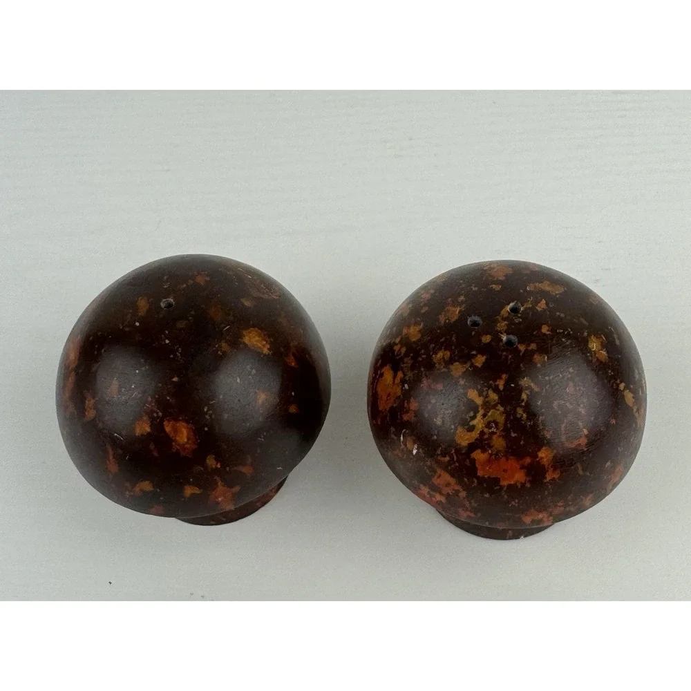 Vintage Bakelite Mushroom Salt &‎ Pepper Shakers Tortoise Shell Tested MCM Set